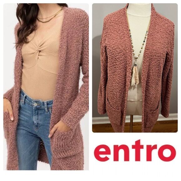 Entro Popcorn Knit Dusty Rose Cardigan - XL - Picture 1 of 13